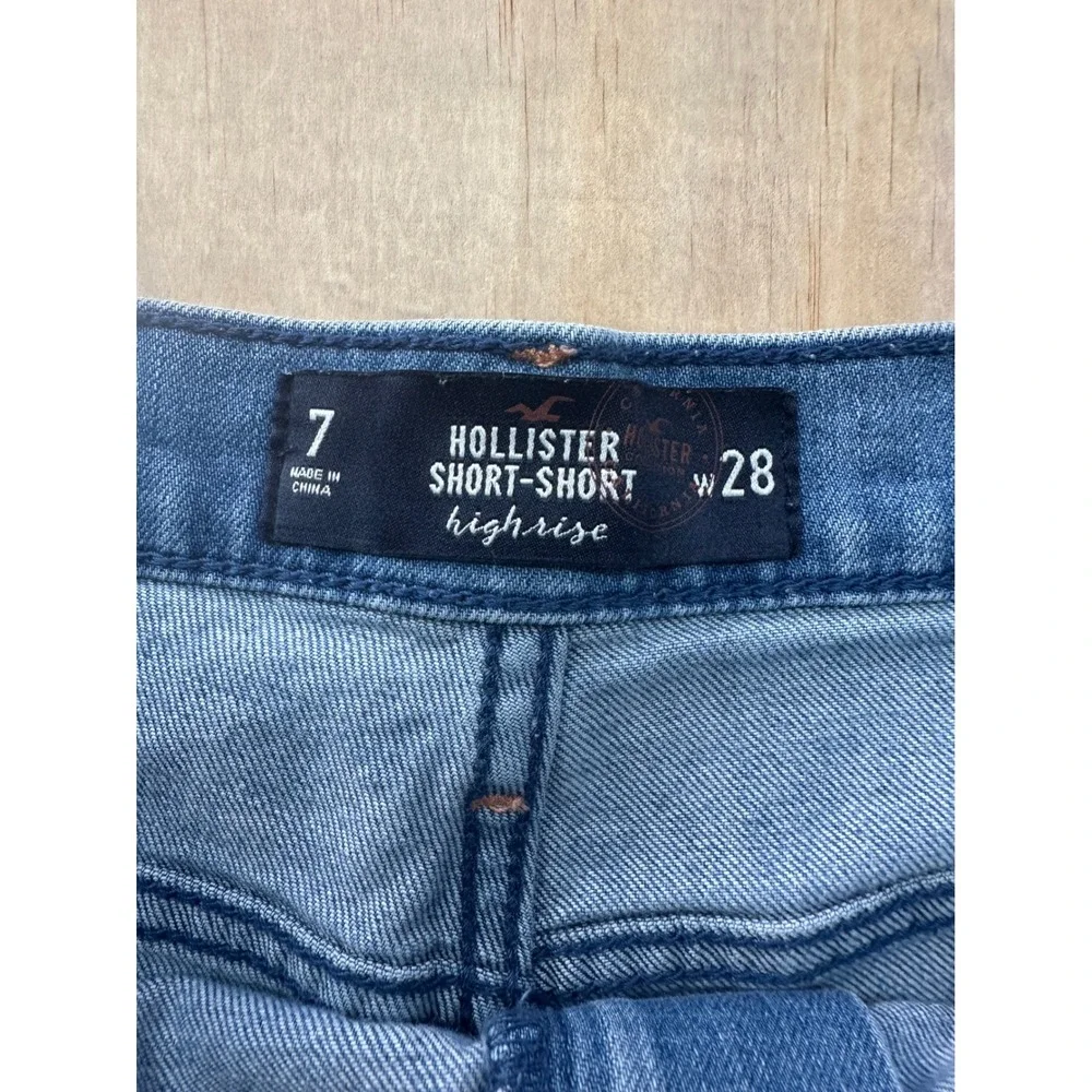 Hollister High Rise Short-Short‎ Denim Cutoffs Lace Up Side Blue Womens 7 W28